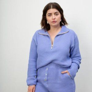 DONNI Waffle Half Zip - Iris - Small - NWT